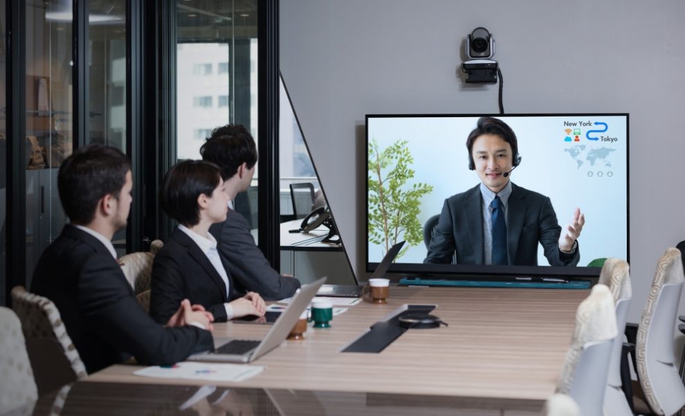 Electronic meeting concept. Teleconference. Video conference.