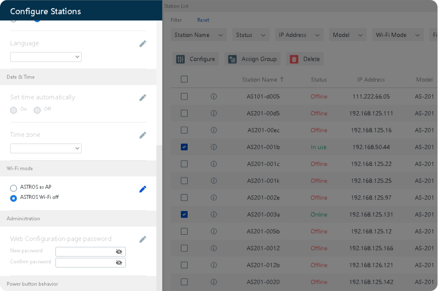 ASTROS Manager, Configure Multiple Stations at Once