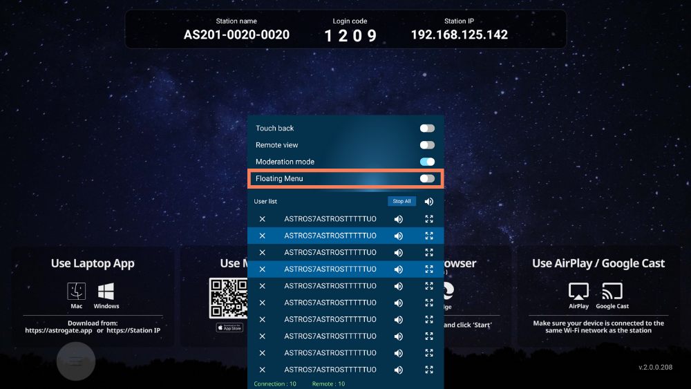 Floating Menu Switch on Control Panel